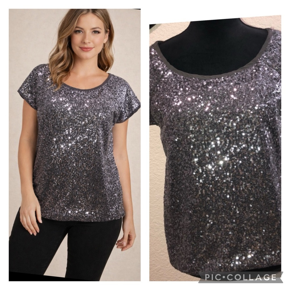 Short sleeve sequin blouse